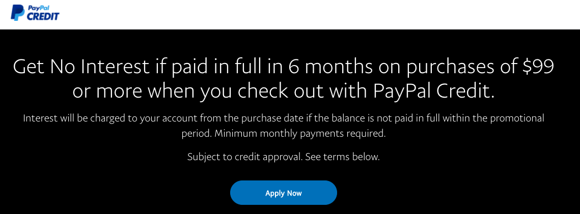 Apply for credit with PayPal