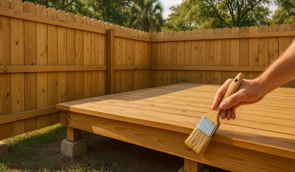 wooden backyard deck and fence in South Louisiana