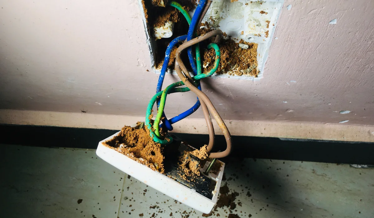 nest of ants in a power outlet at home